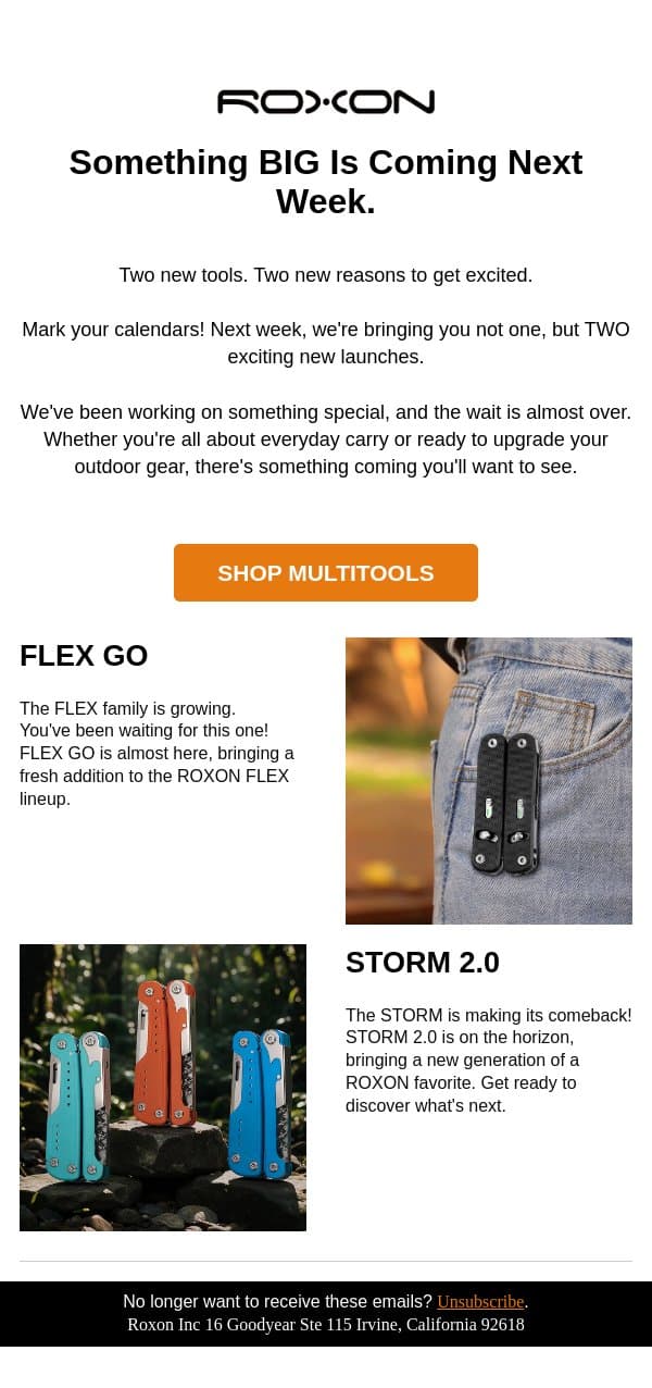 Stay Tuned for Our Upcoming Launch Week! email from ROXON screenshot