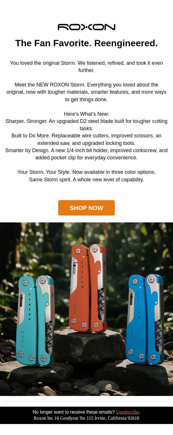 You Loved the Storm. You'll LOVE The New Upgrade. email from ROXON screenshot