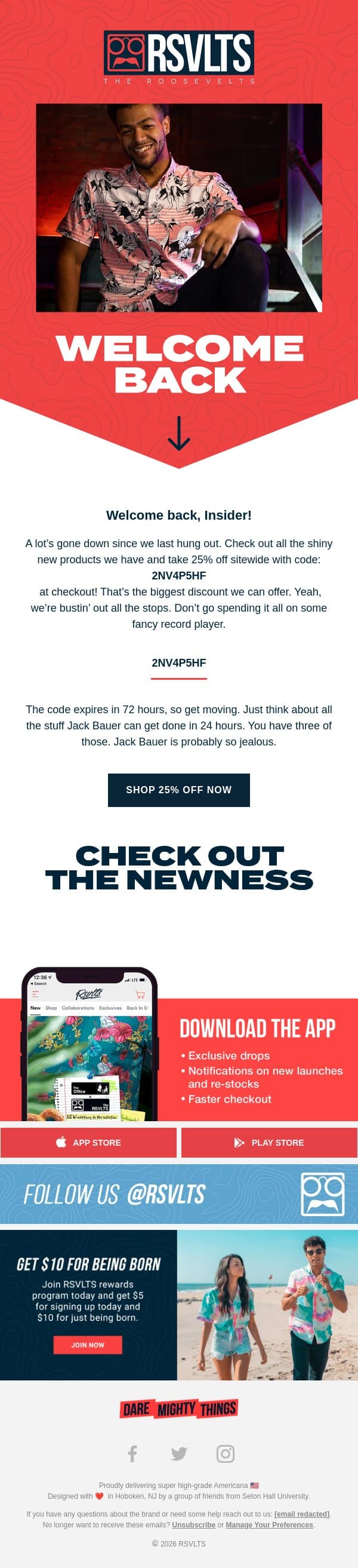 Ok, you win. Take 25% OFF. email from RSVLTS screenshot