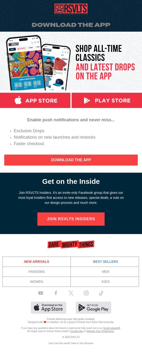 Download The App! email from RSVLTS screenshot