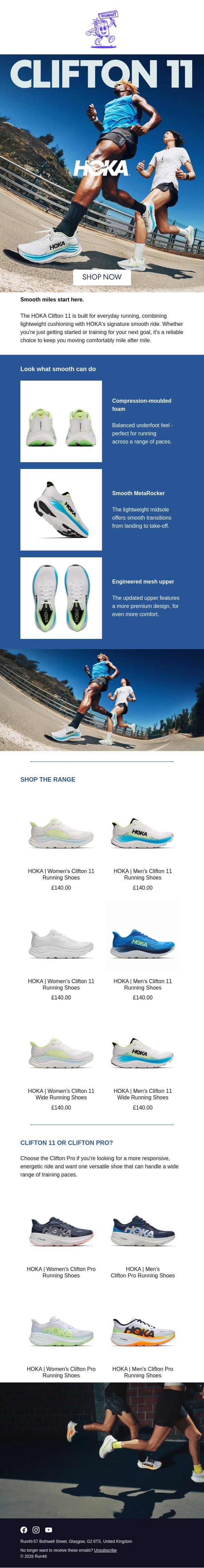 HOKA Clifton 11: Refined For Effortless Miles | Run4It Newsletter email from Run4It screenshot