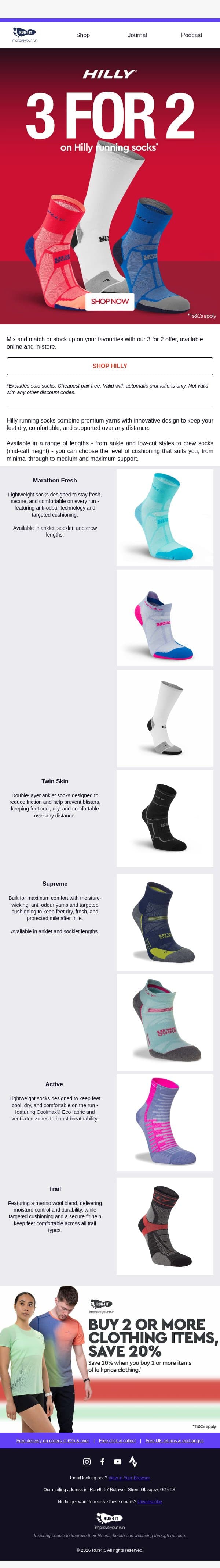 Hilly Offer: 3 for 2 Socks! 🧦 email from Run4It screenshot