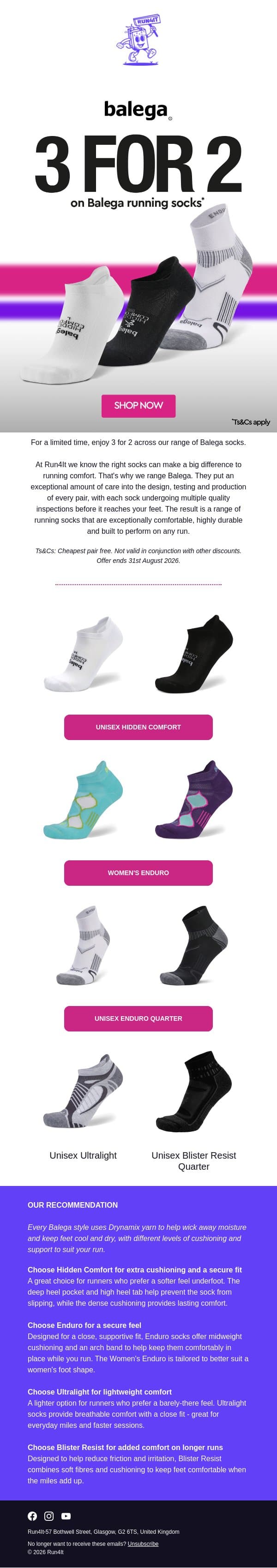 3 for 2 on Balega Running Socks | Run4It Newsletter email from Run4It screenshot