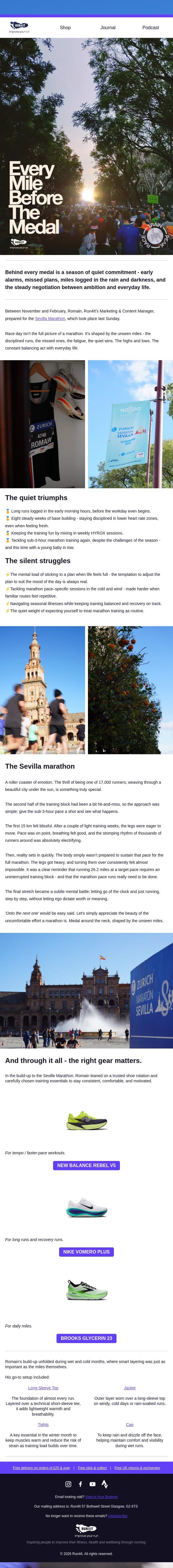 Every Mile Before The Medal | Sevilla Marathon email from Run4It screenshot
