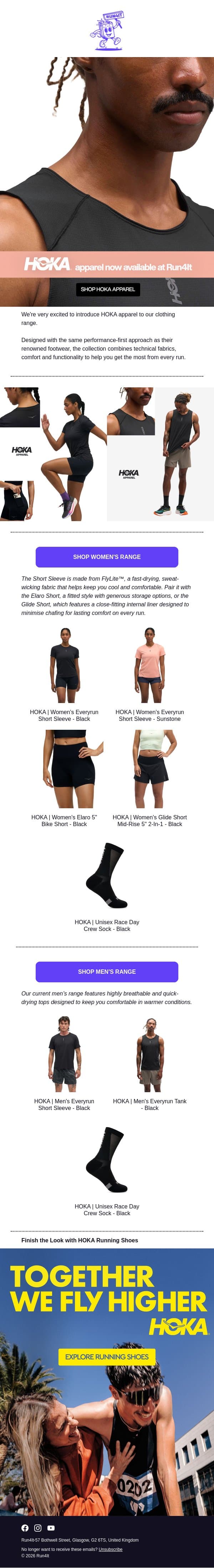 HOKA Apparel Has Landed at Run4It | Run4It Newletter email from Run4It screenshot