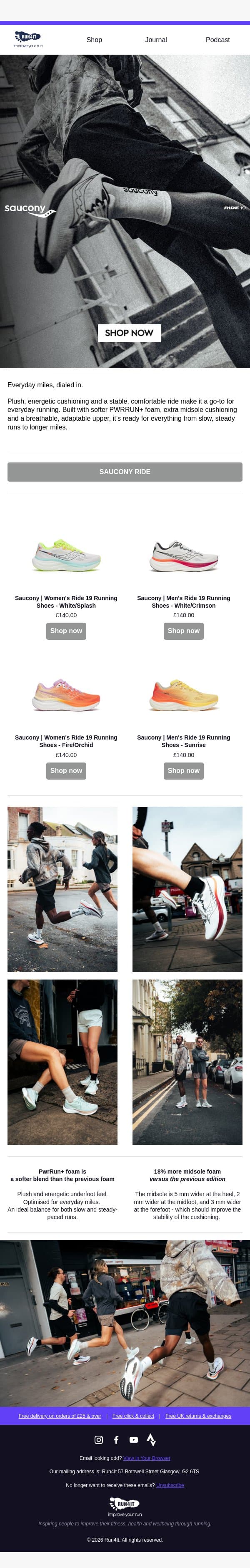 Discover the Saucony Ride 19 email from Run4It screenshot