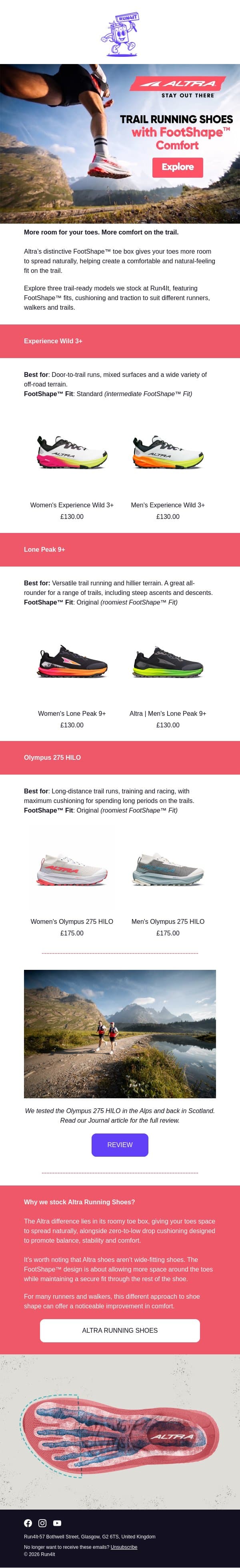 Altra Trail Shoes: More Room For Your Toes | Run4It Newsletter email from Run4It screenshot