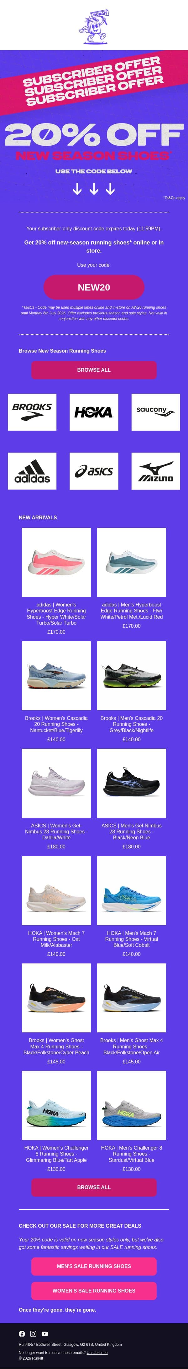 LAST CHANCE: 20% Off New Running Shoes | Run4It Newsletter email from Run4It screenshot