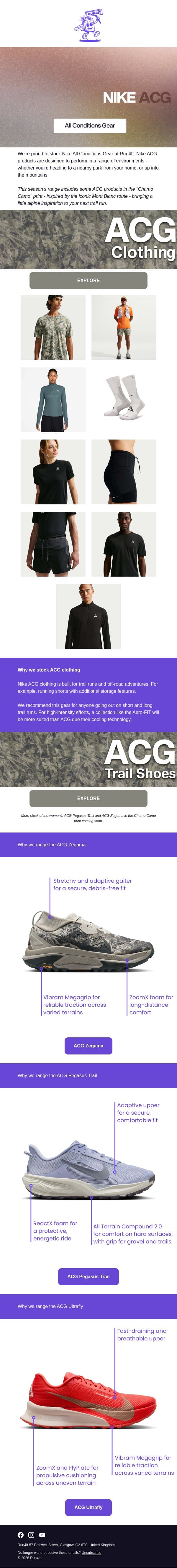Nike All Conditions Gear, trail-ready favourites. | Run4It Newsletter email from Run4It screenshot