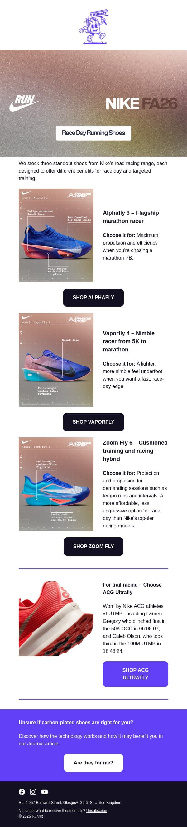 Nike Racing Shoes – Find Your Edge | Run4It Newsletter email from Run4It screenshot