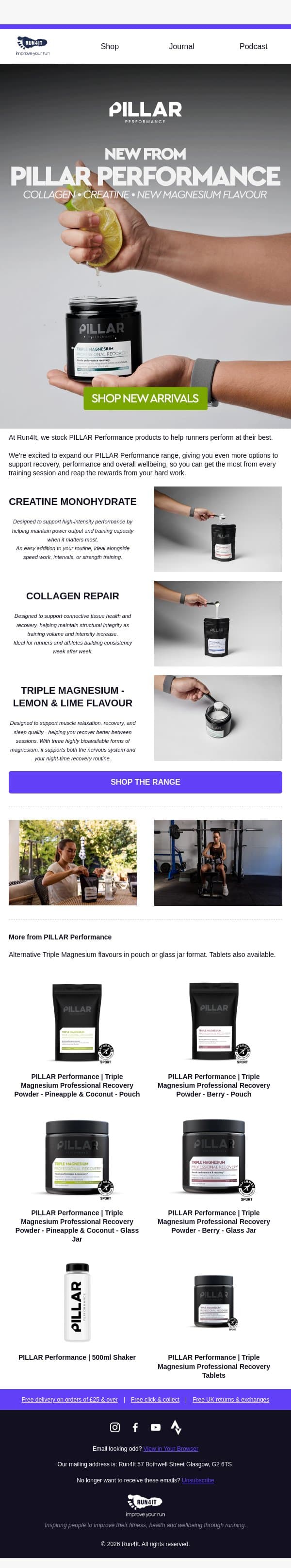 PILLAR Performance | New additions to our range 🔋 email from Run4It screenshot