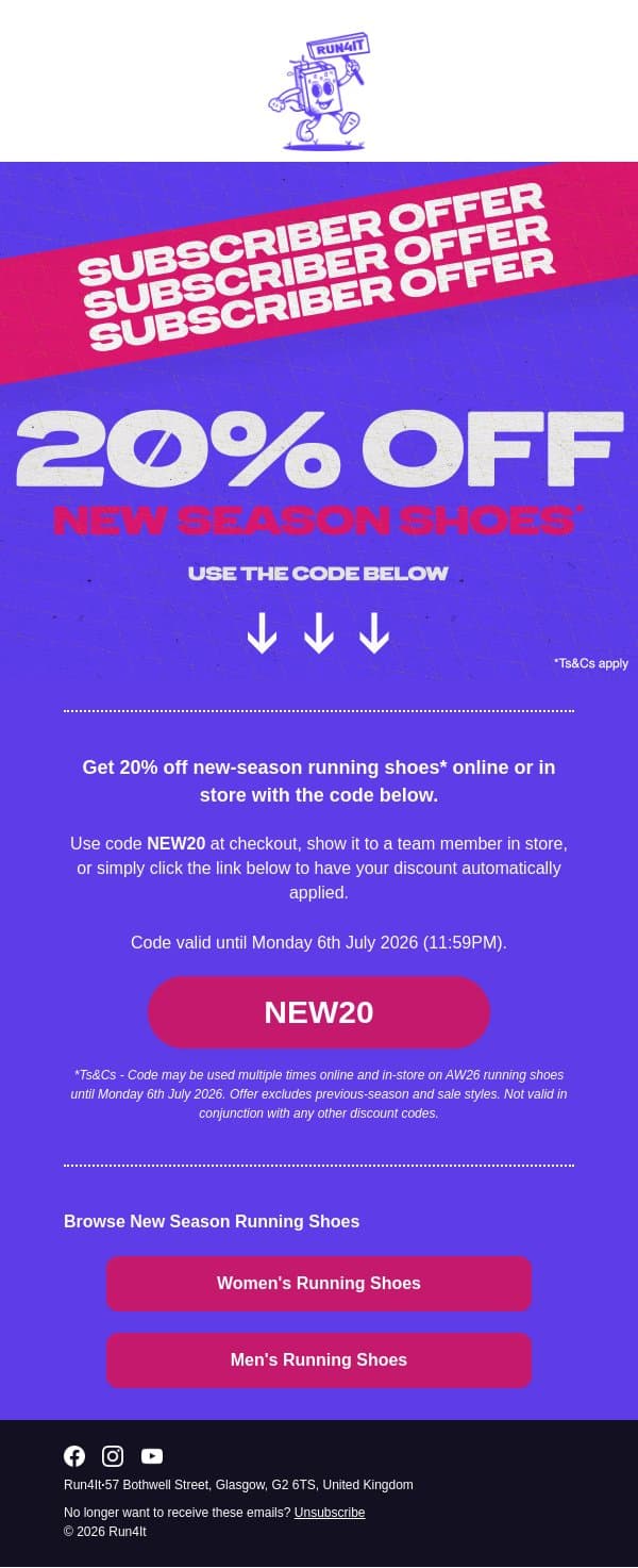 Unlock 20% Off New Running Shoes | Run4It Newsletter email from Run4It screenshot