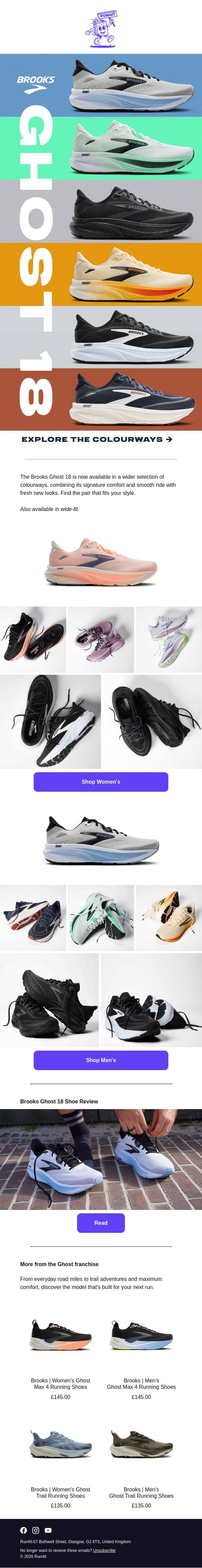Brooks Ghost 18: New Colours Have Arrived | Run4It Newsletter email from Run4It screenshot