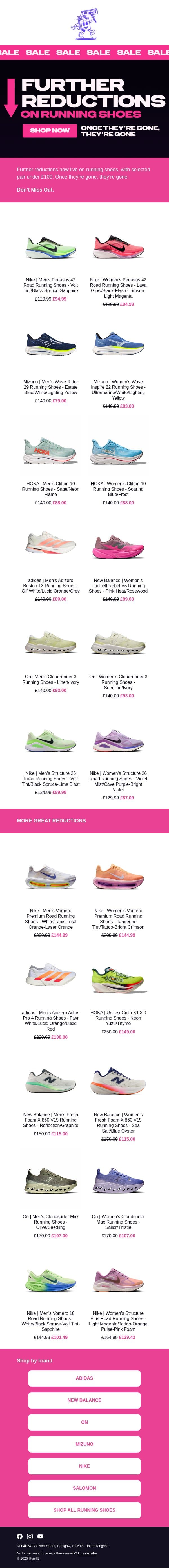 SALE: Further Reductions Are Live | Run4It Newsletter email from Run4It screenshot
