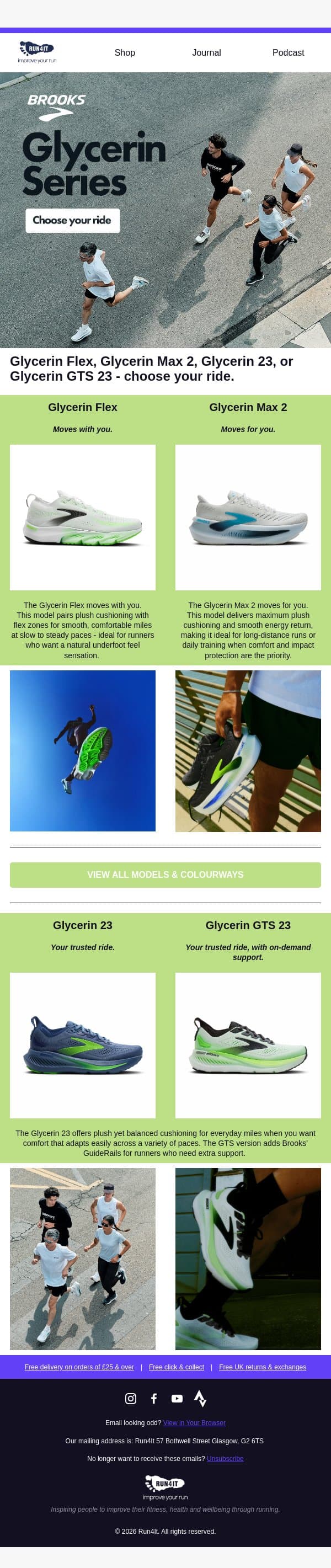 Brooks Glycerin Series | Choose your ride email from Run4It screenshot
