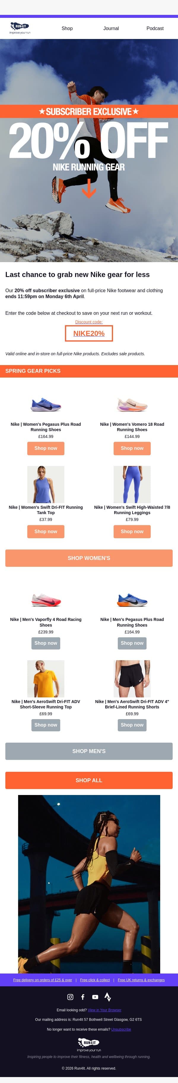 Last Chance. Get 20% Off Nike! ⌛ email from Run4It screenshot