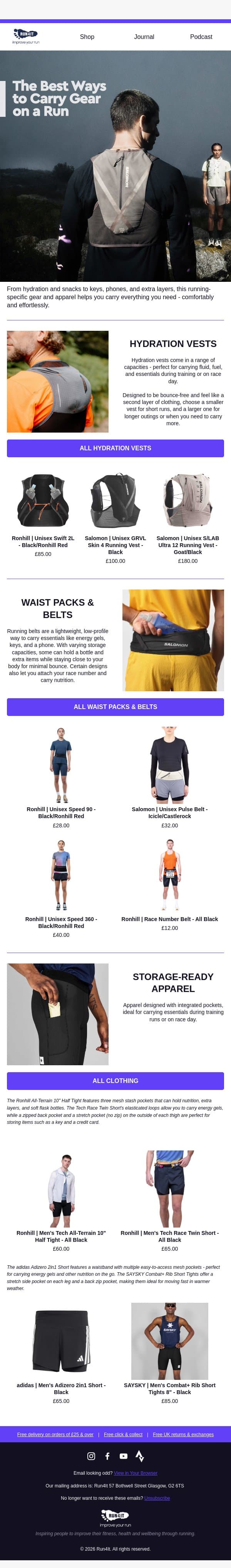 How to Carry Gear on a Run email from Run4It screenshot