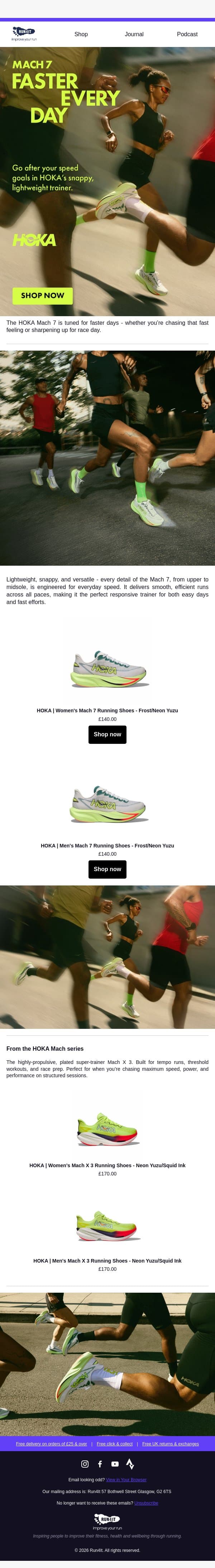 Meet the HOKA Mach 7 👟💨 email from Run4It screenshot