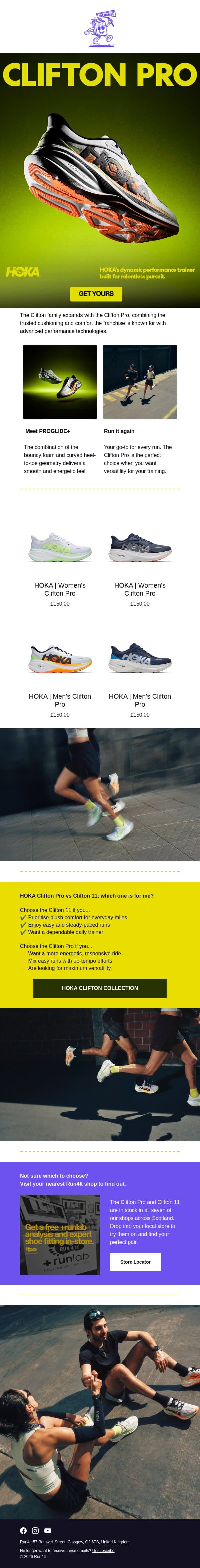 New in: HOKA Clifton Pro | Run4It Newsletter email from Run4It screenshot