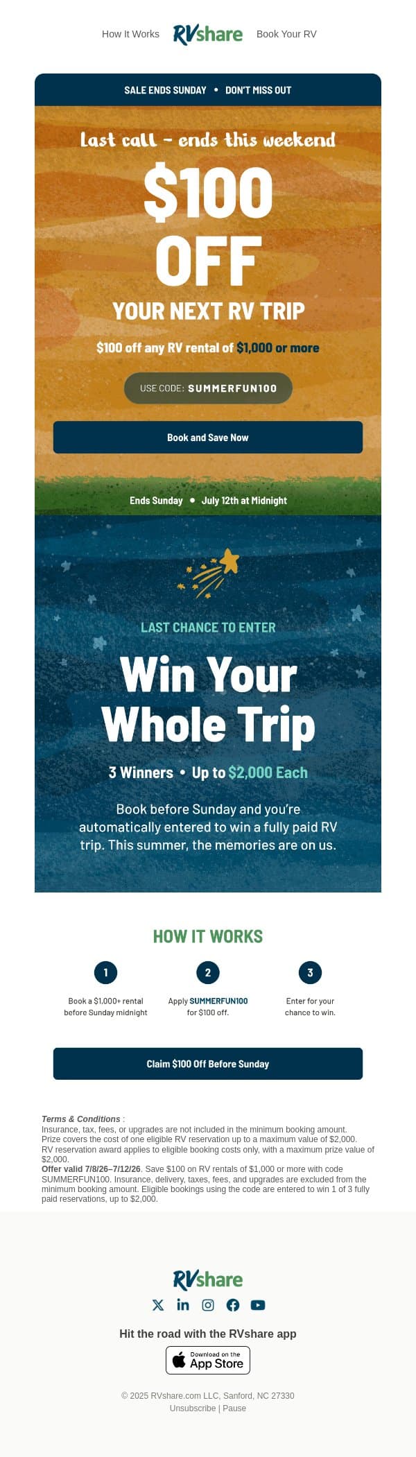 Summer Memories Are On Us email from RVshare screenshot