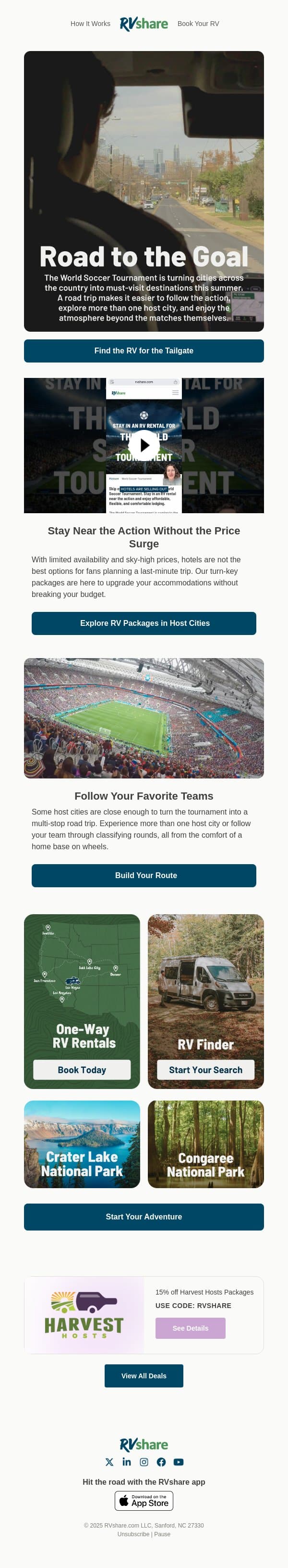 Ready to Score? ⚽️ email from RVshare screenshot