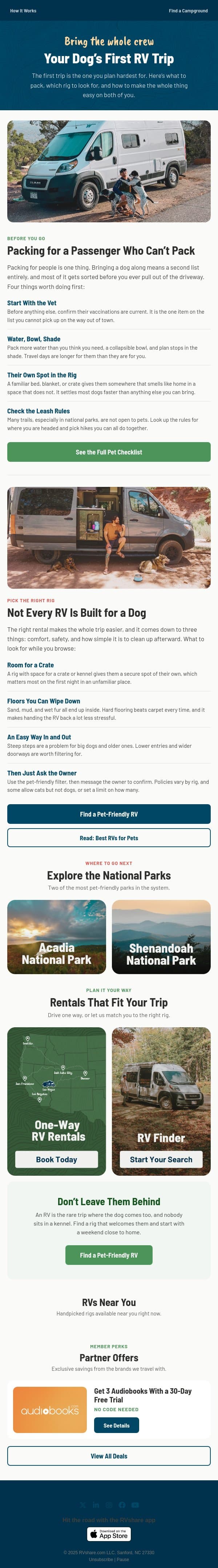 Bring Your Four-Legged Friend email from RVshare screenshot