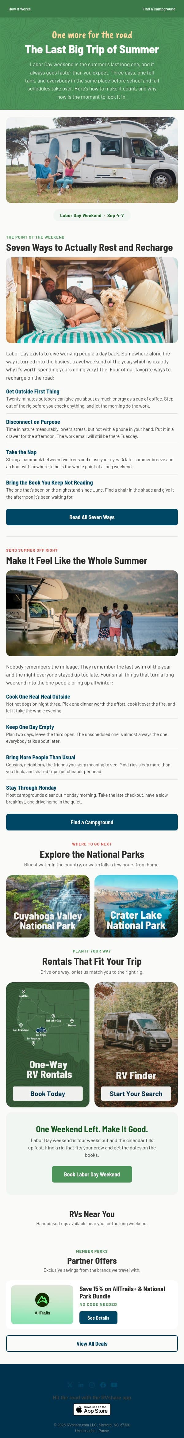 The Last Big Trip of Summer email from RVshare screenshot