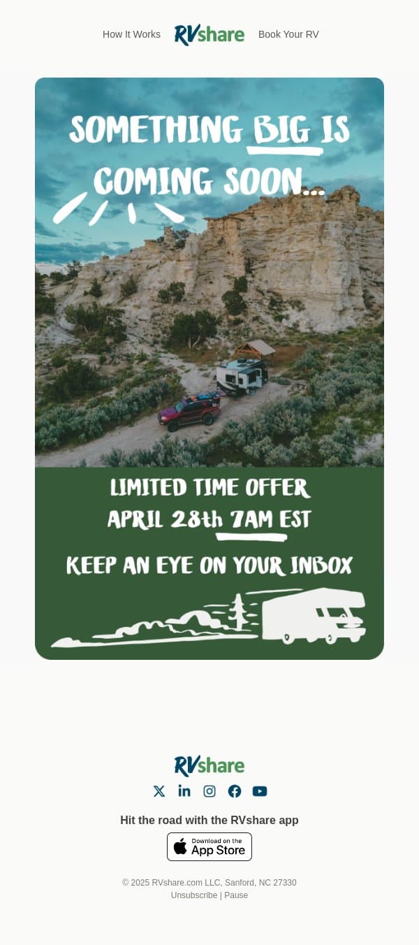 Tomorrow Might Be a Good Day to Book 👀 email from RVshare screenshot