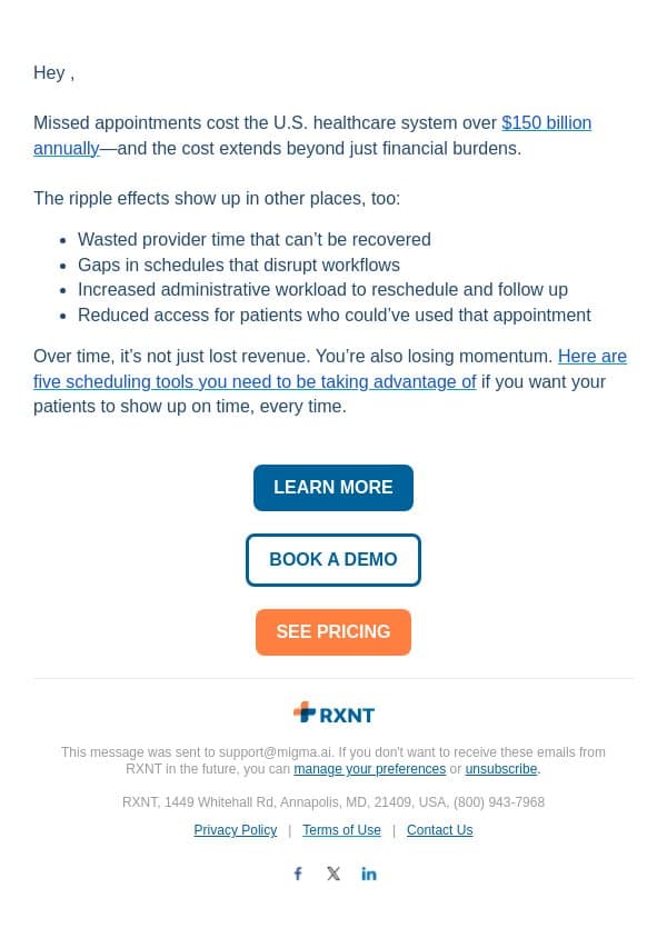 What no-shows are really costing you email from RXNT screenshot