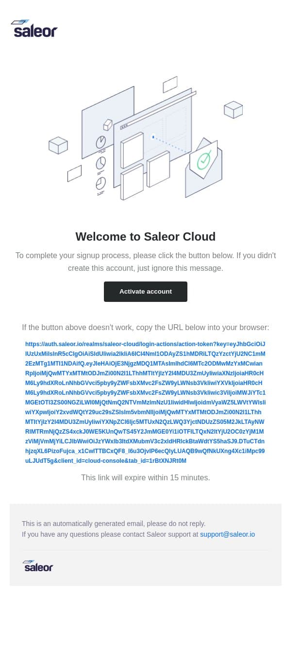 Welcome to Saleor Cloud email from Saleor screenshot