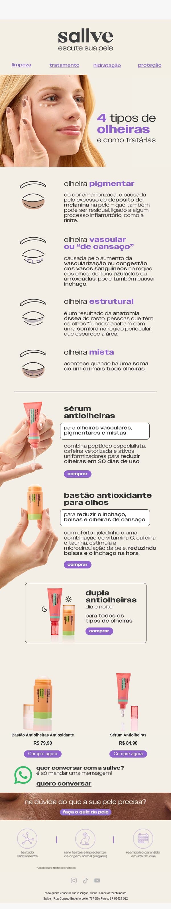 Você conhece os 3 tipos de olheiras? email from Sallve screenshot