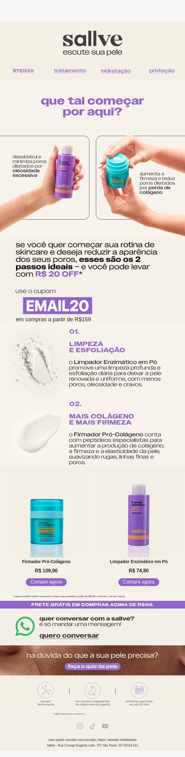 2 passos para reduzir poros – com R$20 OFF✨ email from Sallve screenshot