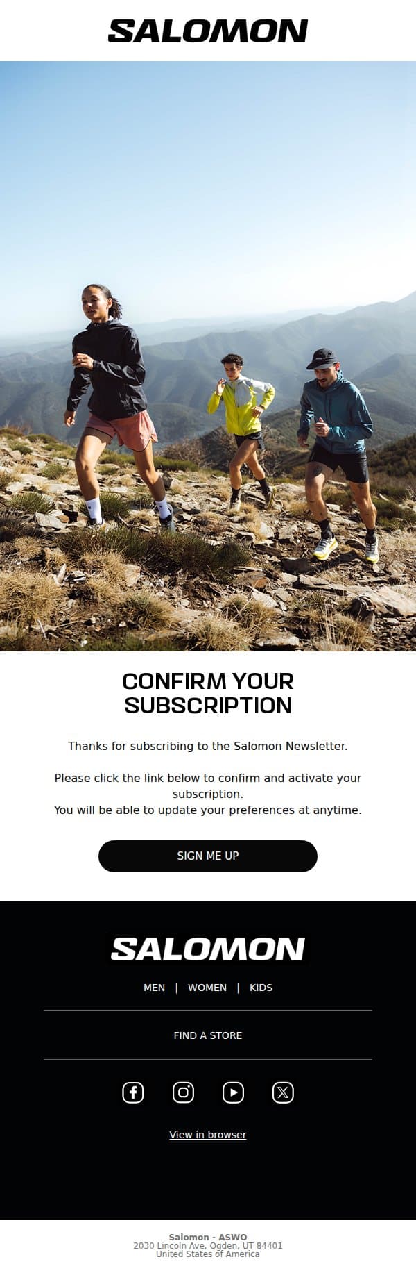 Please confirm your subscription to the Salomon Newsletter email from Salomon screenshot