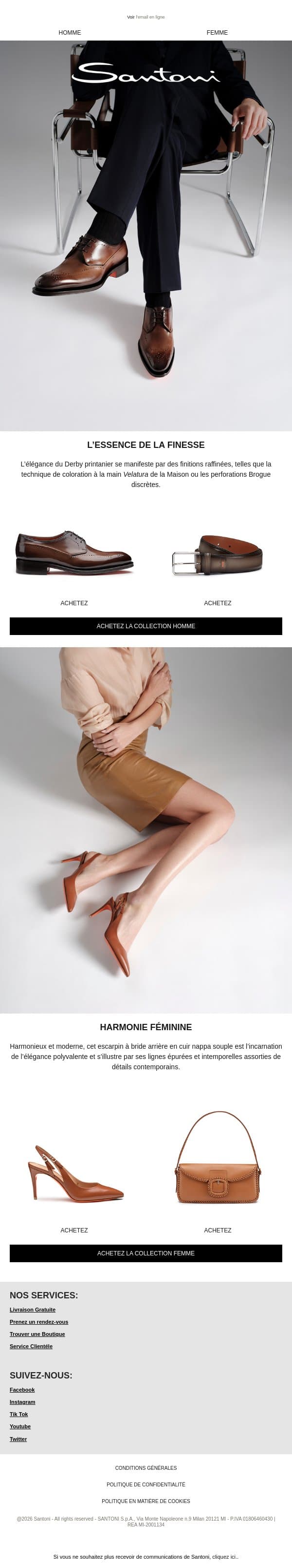 La sophistication printanière au gré de vos pas email from Santoni screenshot