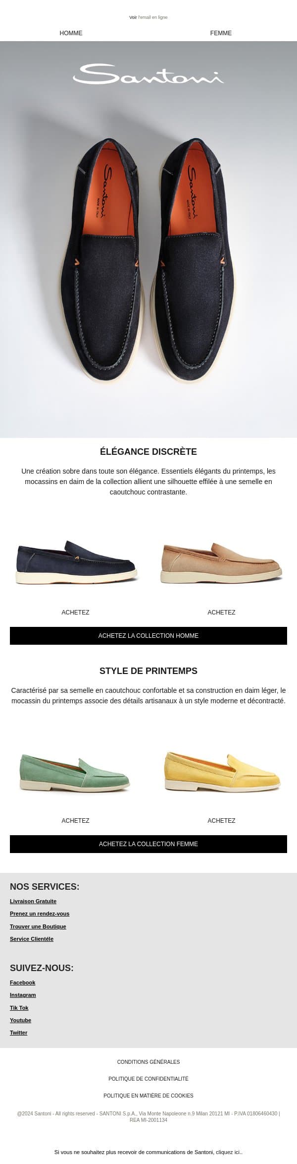 Le mocassin discret email from Santoni screenshot