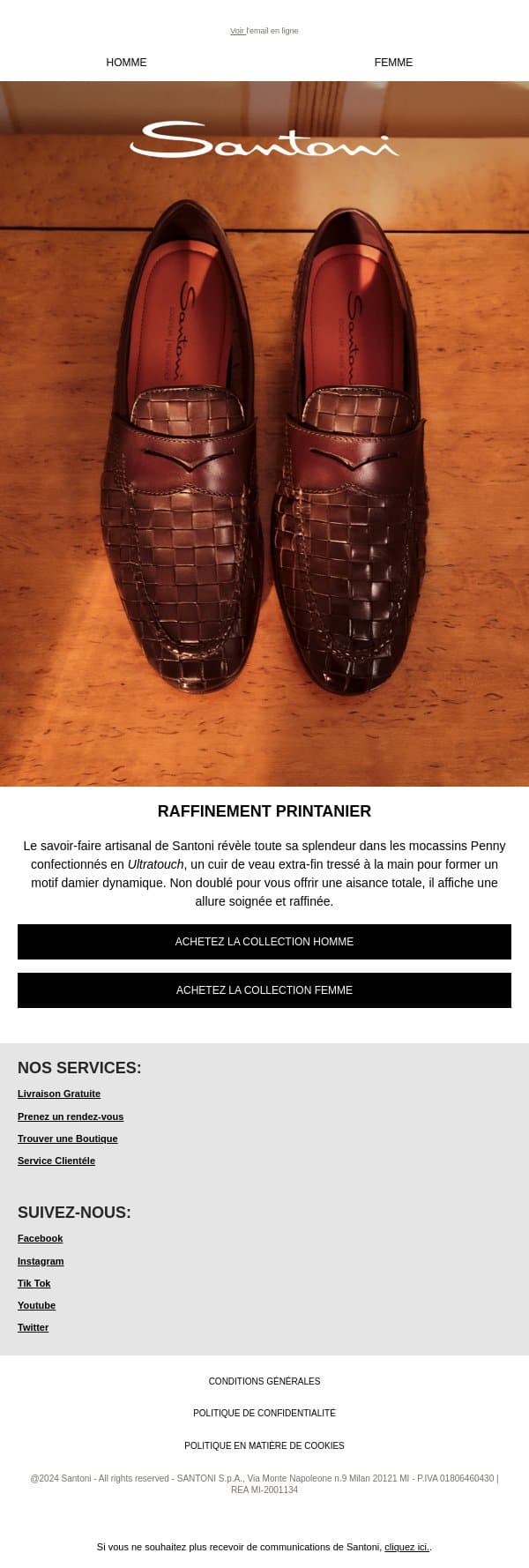 Le mocassin Penny fait main email from Santoni screenshot
