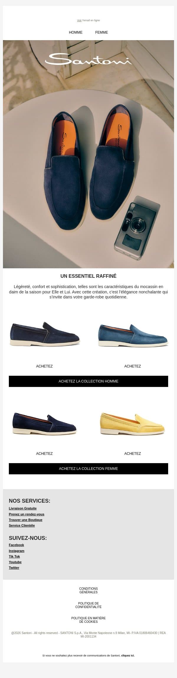 Nouveauté: mocassins en daim email from Santoni screenshot