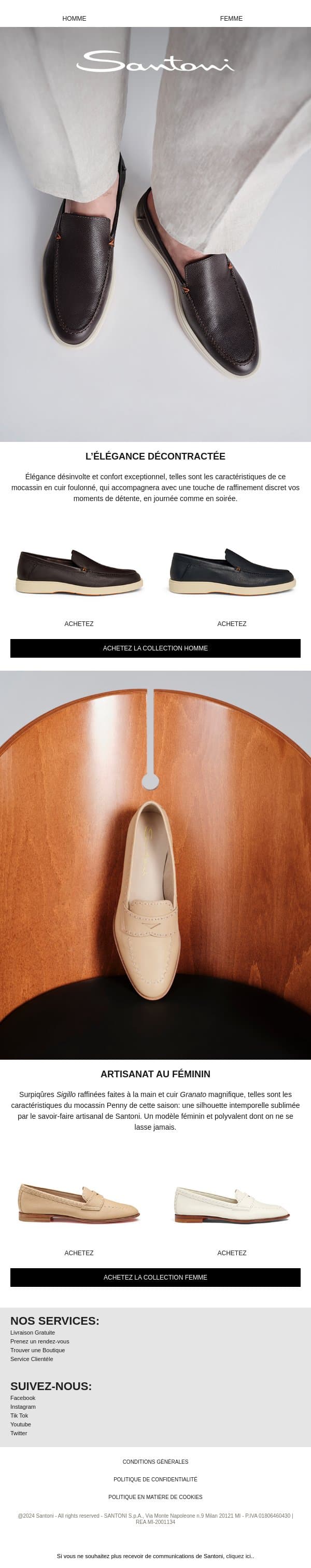 Nouveauté: le mocassin du temps libre email from Santoni screenshot