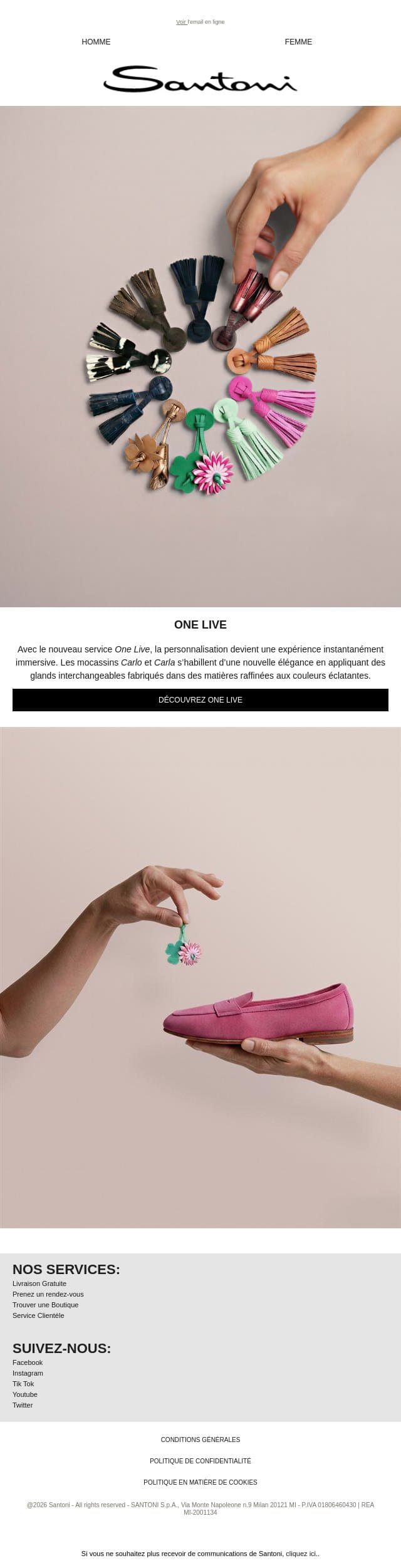 Découvrez One Live email from Santoni screenshot