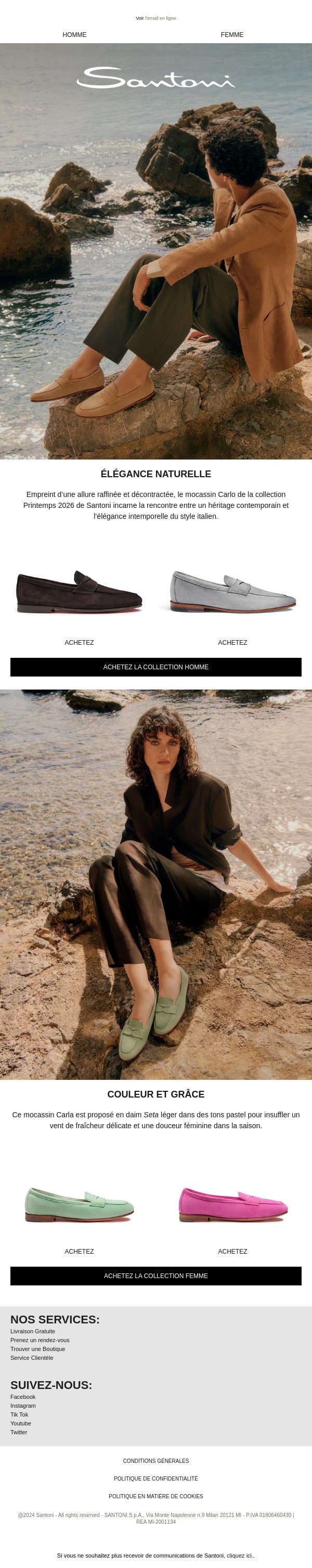 Les mocassins Carlo et Carla email from Santoni screenshot