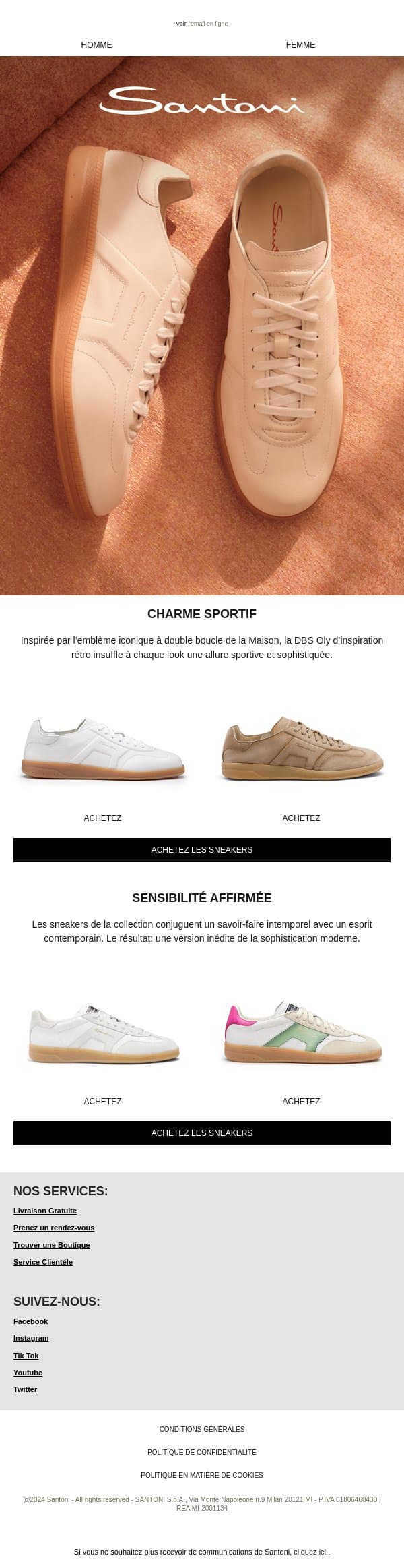 Adoptez les DBS Oly pour elle et lui email from Santoni screenshot