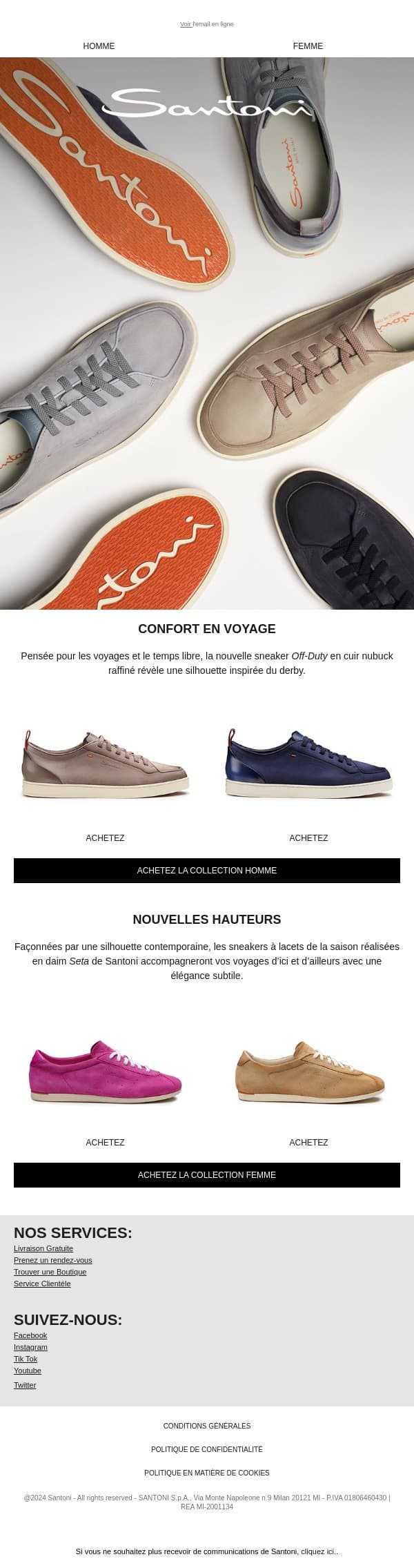 Les sneakers quotidiennes email from Santoni screenshot