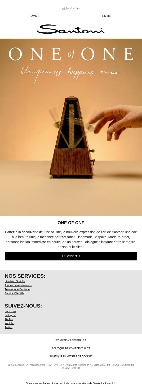 Une occasion unique email from Santoni screenshot