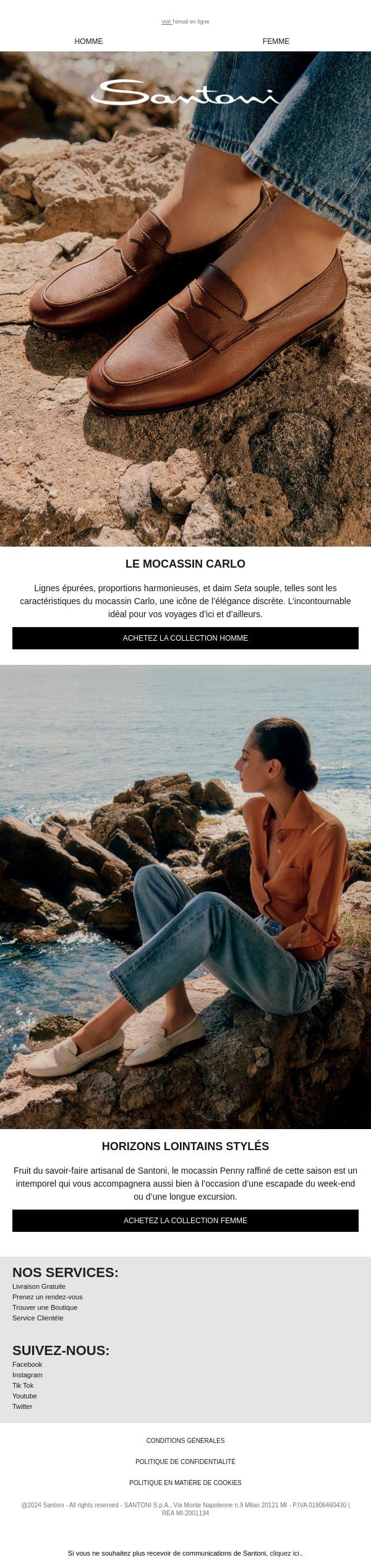 Le mocassin intemporel email from Santoni screenshot