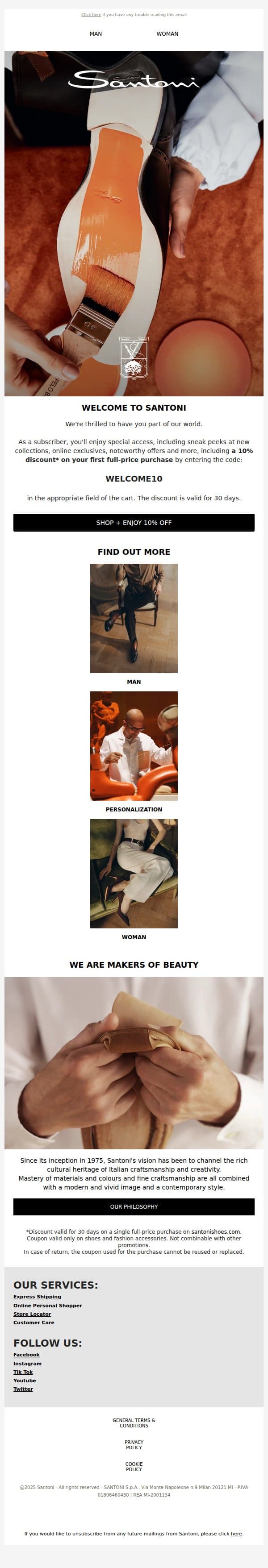 Welcome to Santoni email from Santoni screenshot