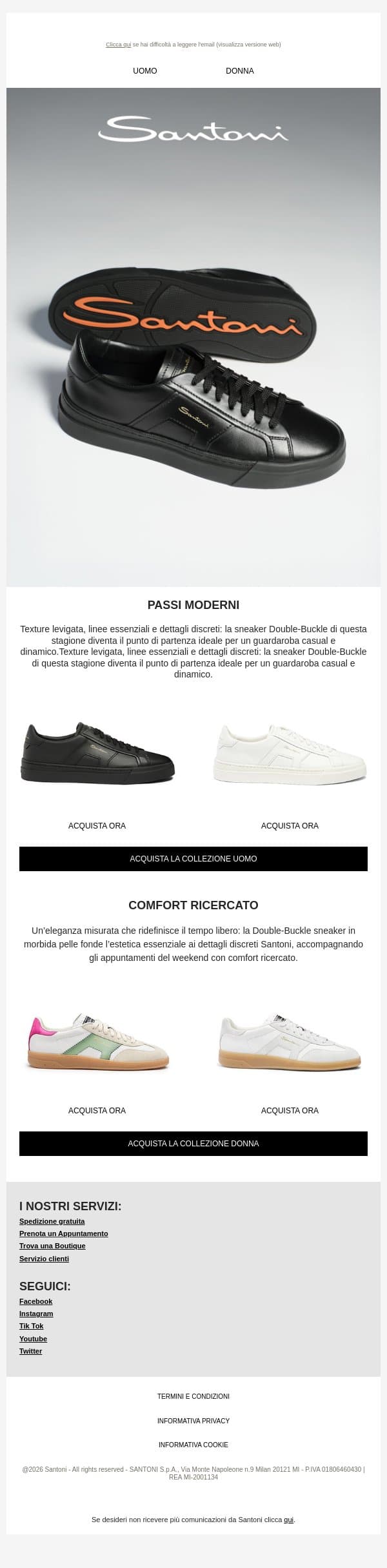 Sneaker Double-Buckle email from Santoni screenshot