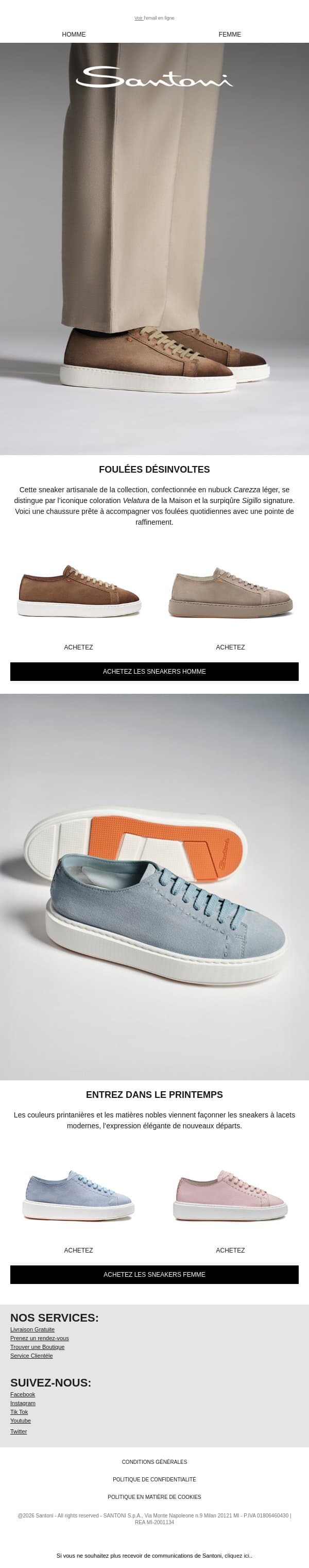 Les nouvelles sneakers en daim email from Santoni screenshot