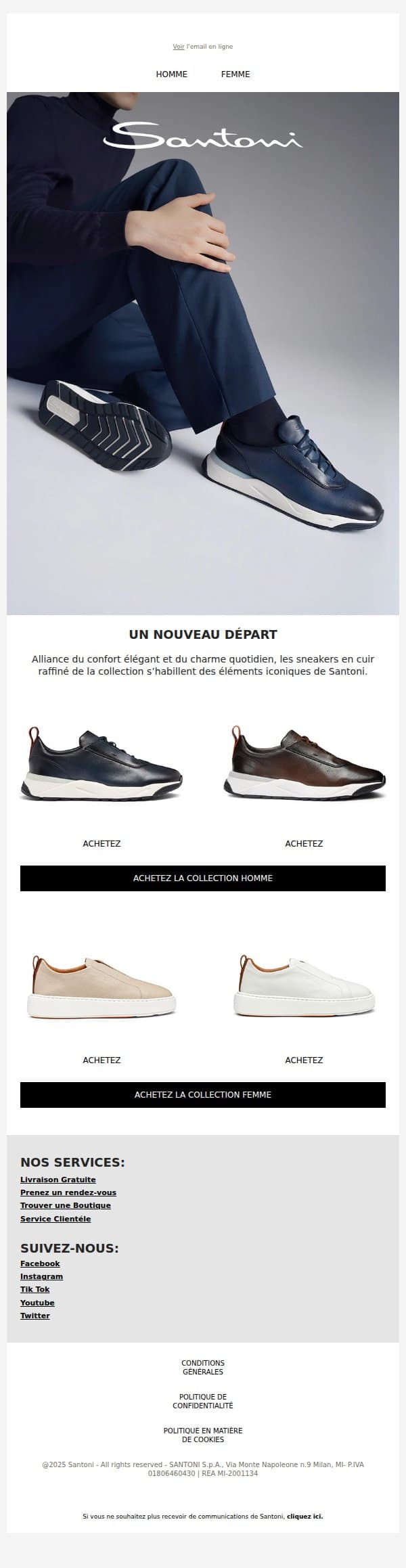 La sneaker raffinée email from Santoni screenshot