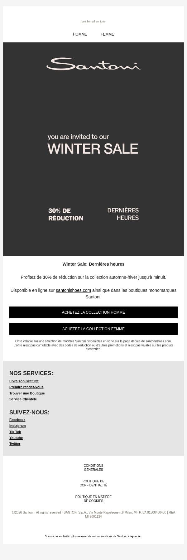 Winter Sale: Derniers heures email from Santoni screenshot