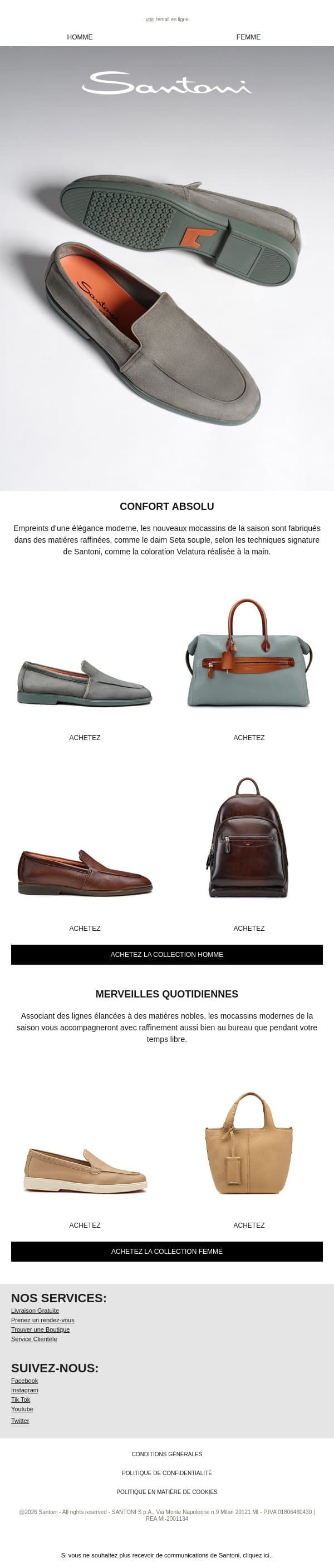 Nouveautés : les mocassins du printemps email from Santoni screenshot